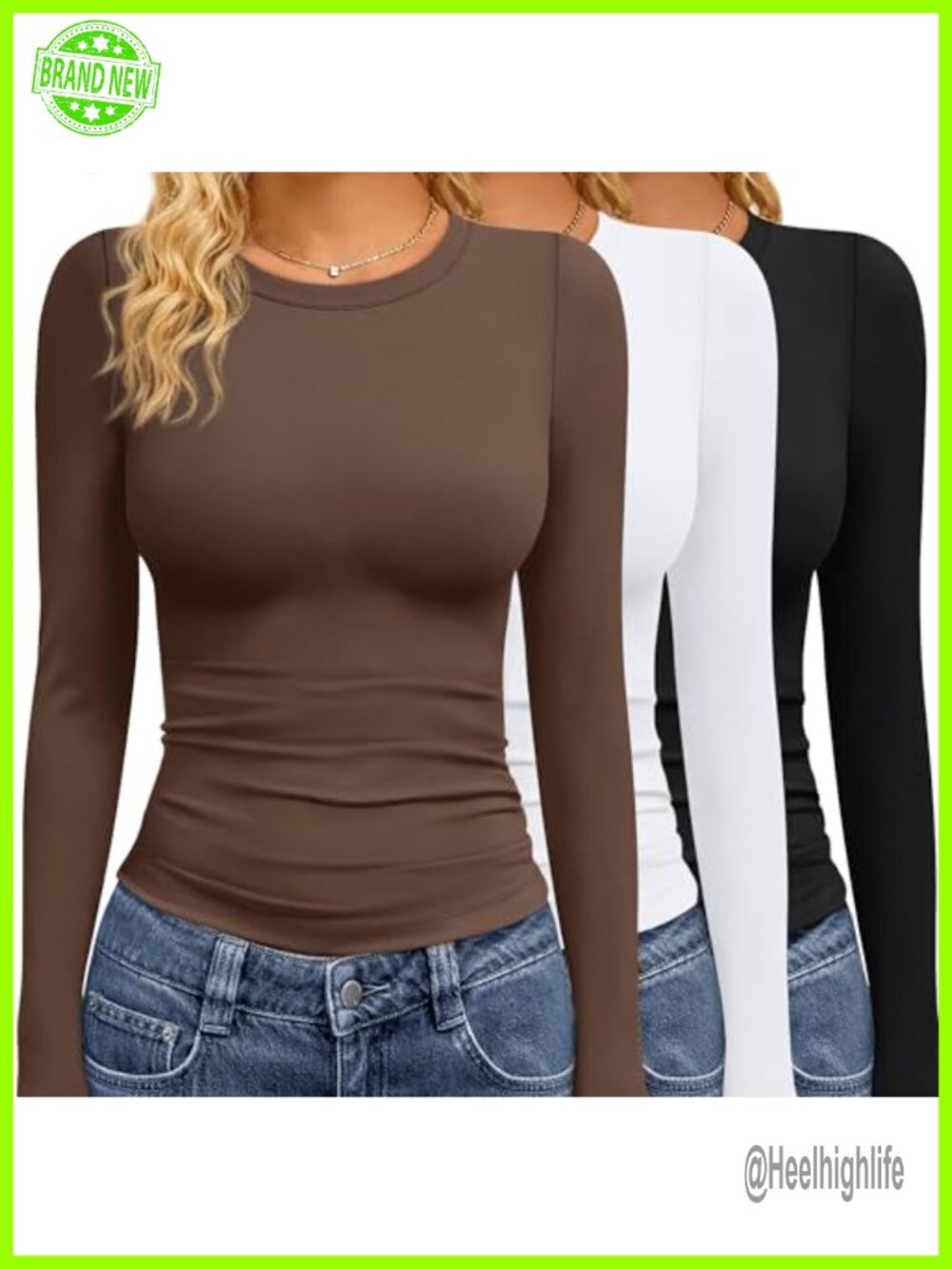 3 Pack Womens Long Sleeve Crew Neck T-Shirts Stretchy Slim Fit Fall Winter Tops
